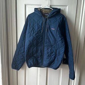 Patagonia Mens Navy Diamond Quilted Bomber Insulated Hoodie Size: M